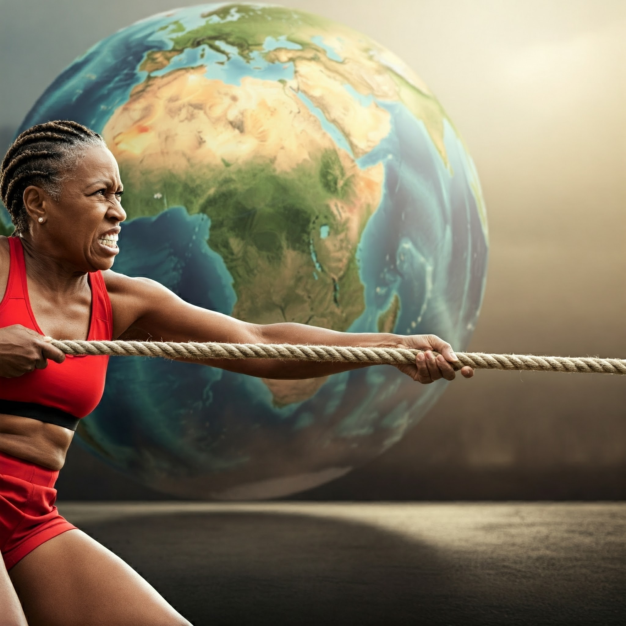 Woman playing tug of war